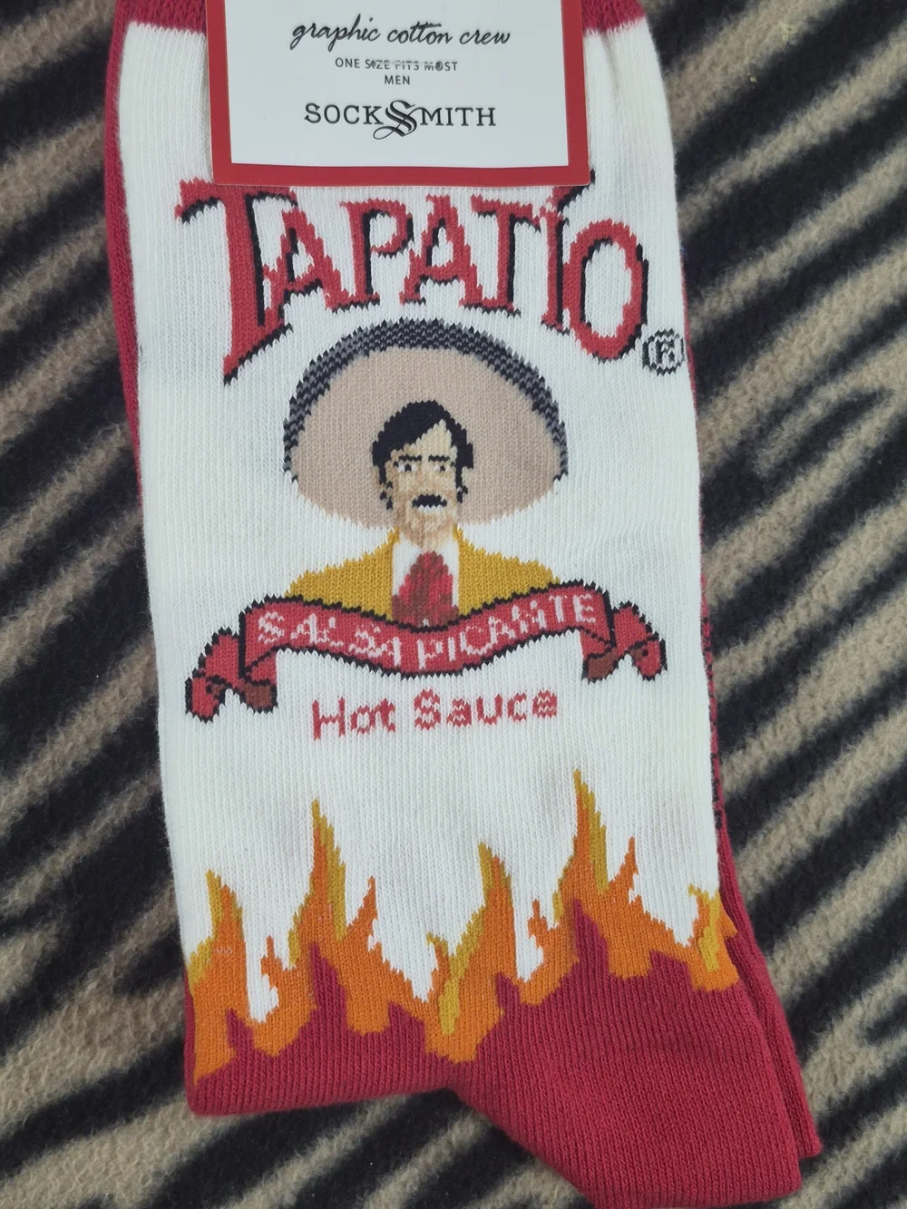 Socksmith Men's Tapatio Hot Sauce Graphic Cotton Crew Socks